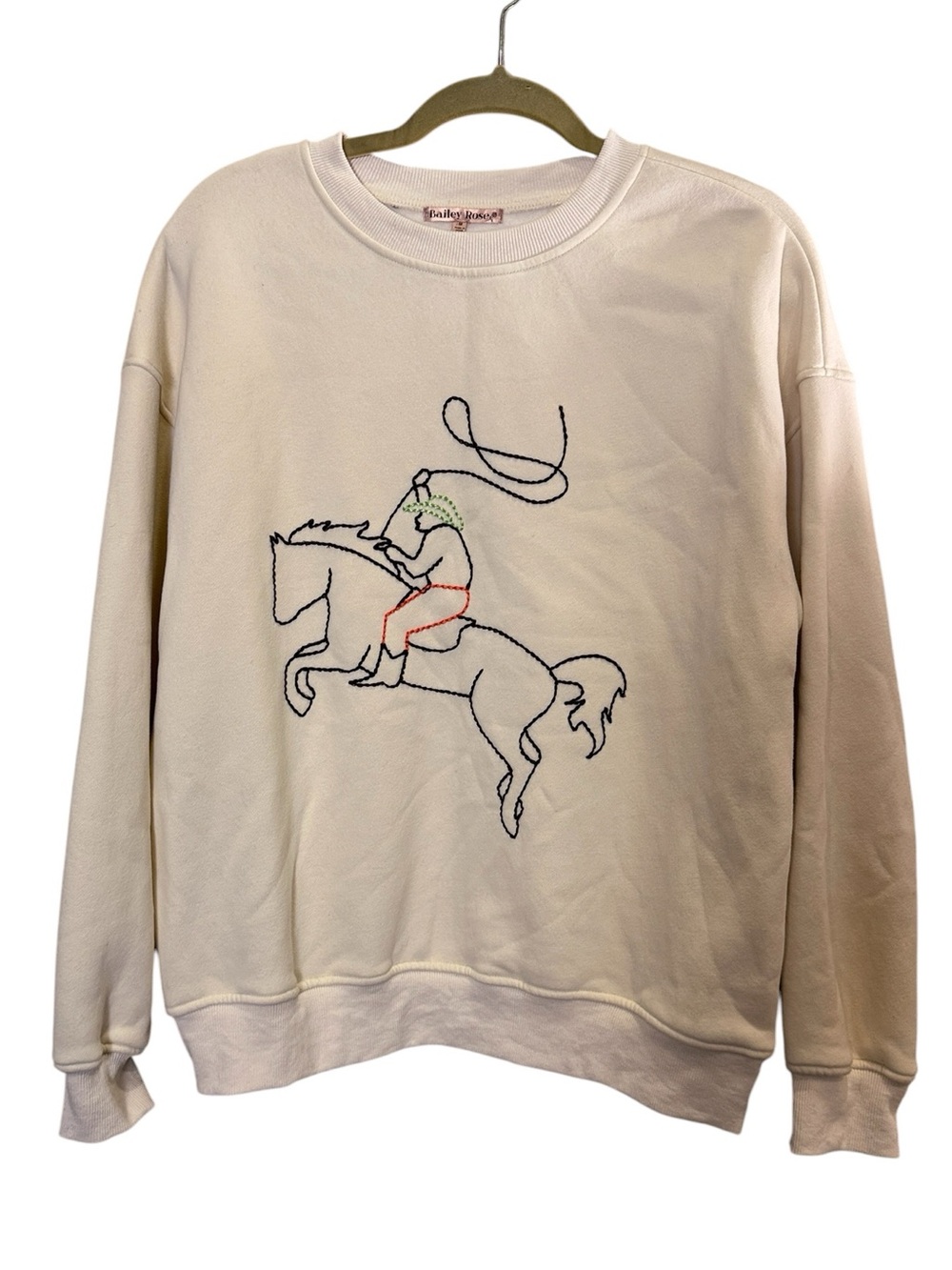 Bailey Rose Women’s Cream Crewneck Sweatshirt Embroidered Western Motif Sz M - Picture 1 of 8